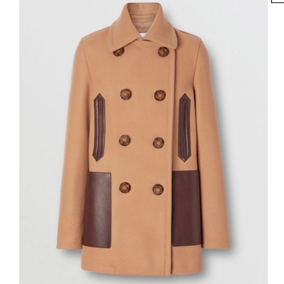 BURBERRY MOSSLEY LAMBSKIN AND WOOL PEACOAT - Picture 2 of 7